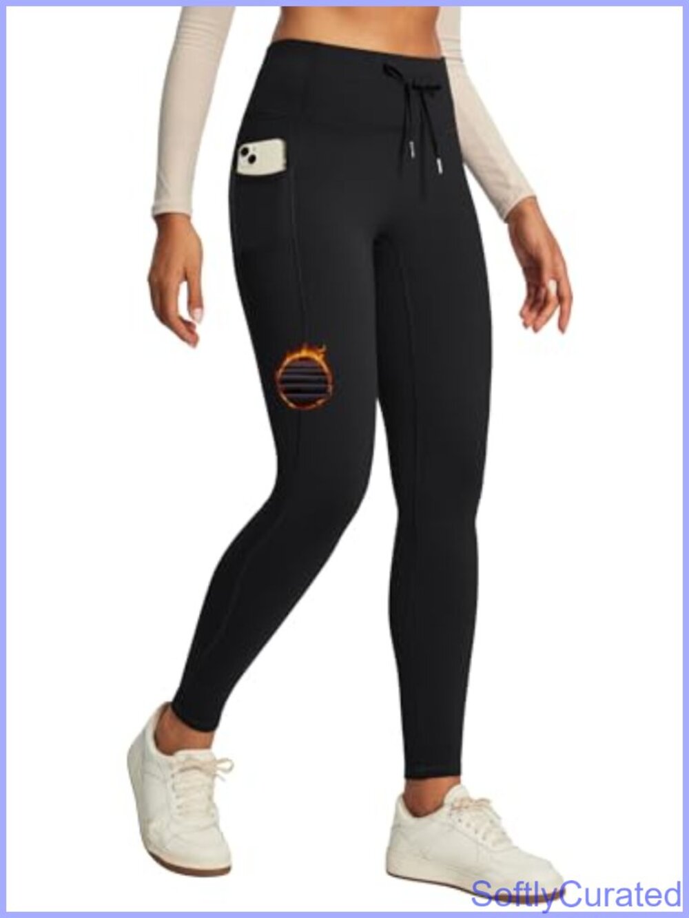 Fleece Lined Leggings Water Resistant High Waisted Thermal Pockets